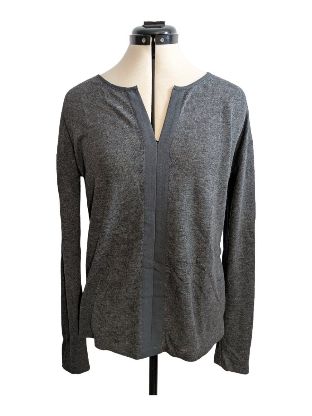 Sanctuary Split Neck Long Sleeve Knit Top Heather Charcoal Gray Women's M